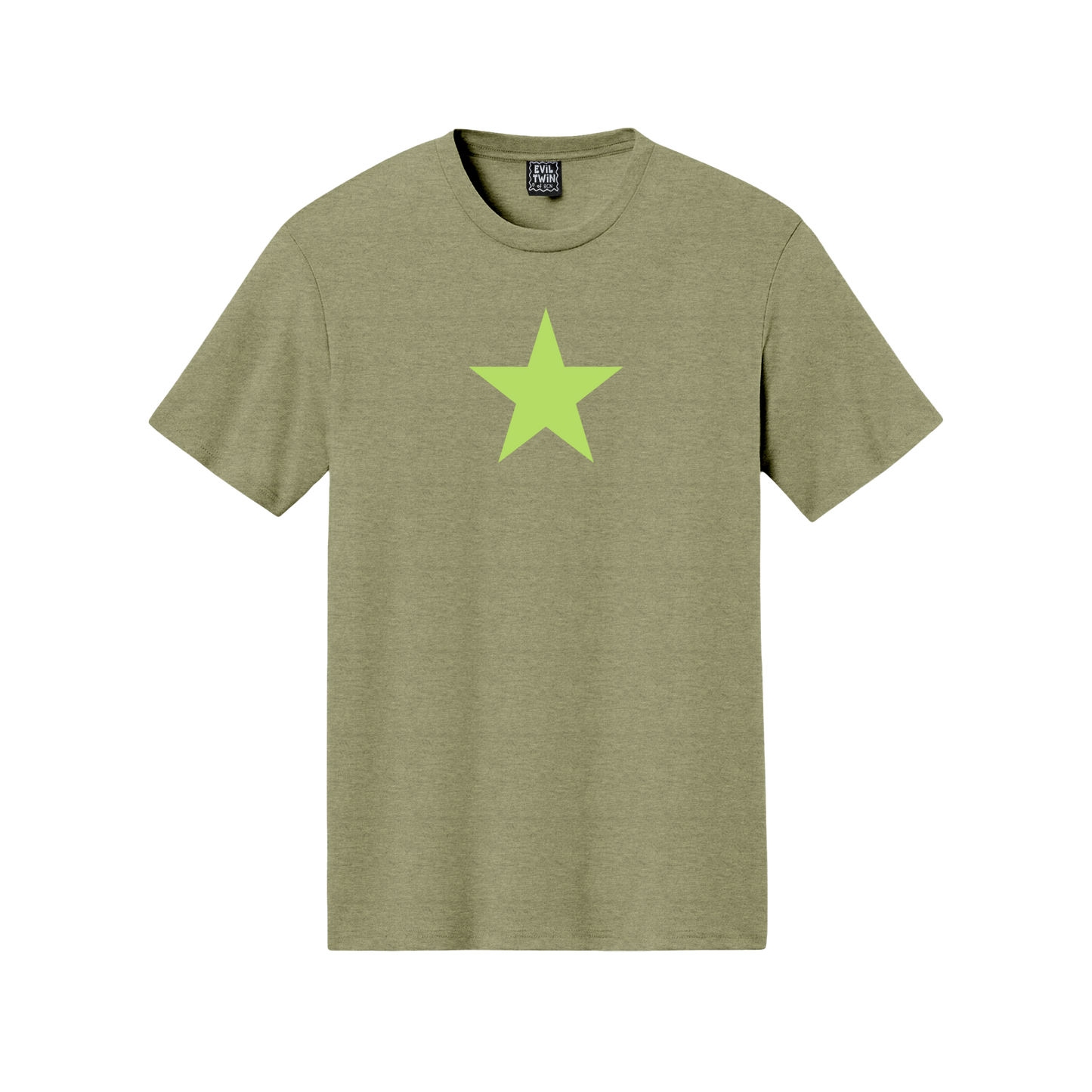 Olive Star Graphic Tee — Minimalist Retro Star T‑Shirt