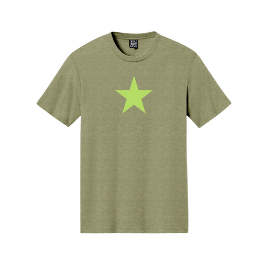 Olive Star Graphic Tee — Minimalist Retro Star T‑Shirt