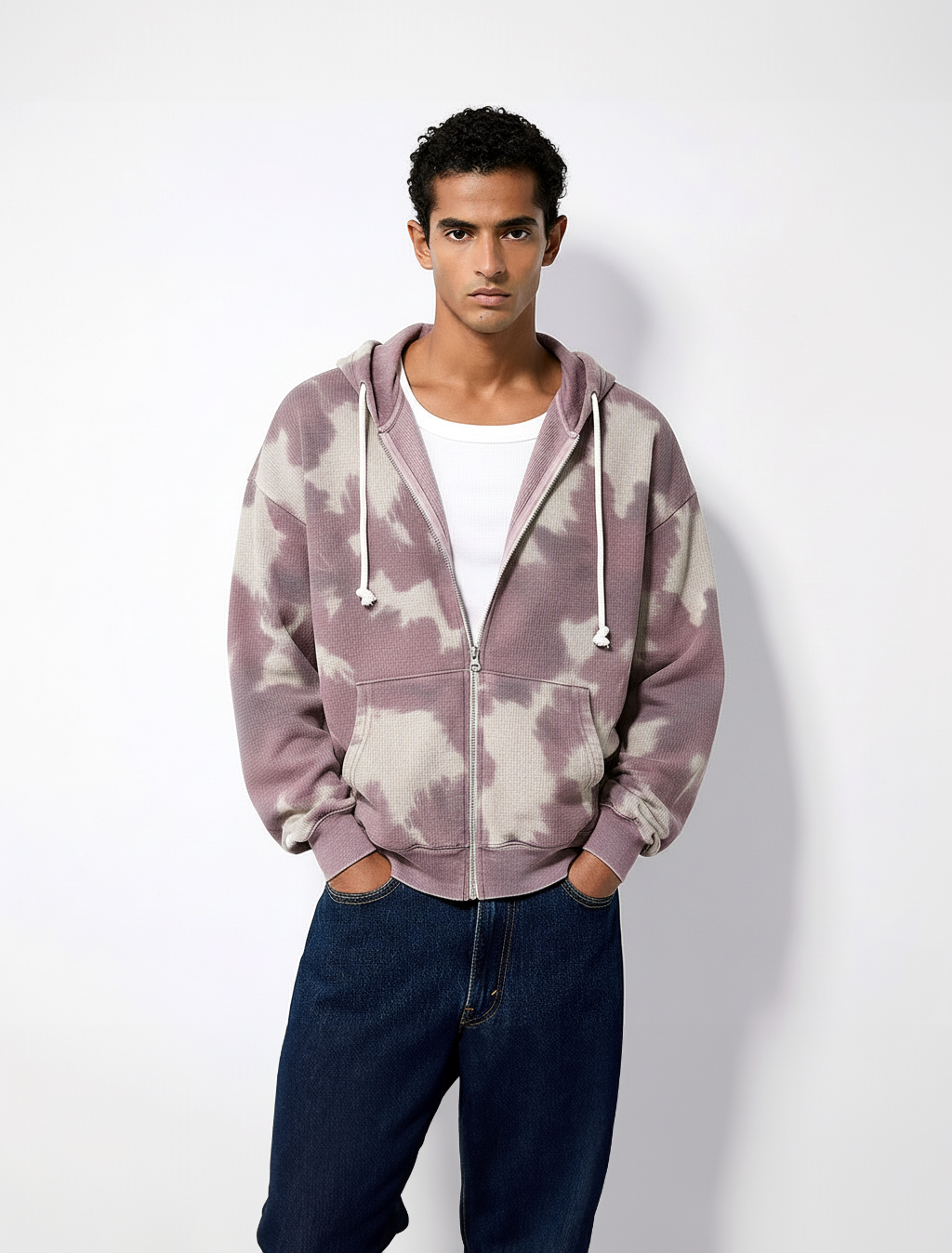 Cow Print Waffle Hooded Sweatshirt